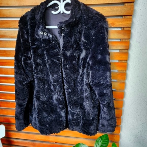 ROCKMANS winter black faux fur coat size 20 - Picture 1 of 11